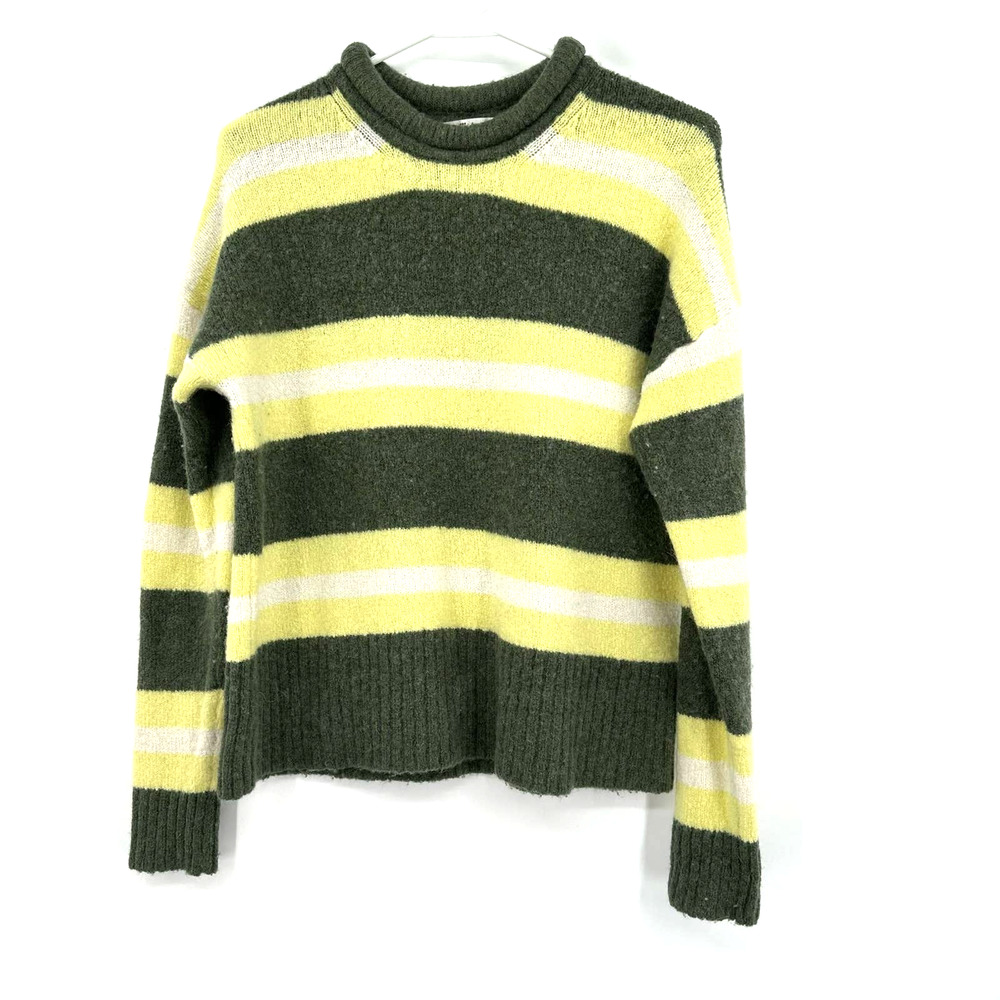 Madewell size Medium striped‎ fulton pullover sweater yellow green